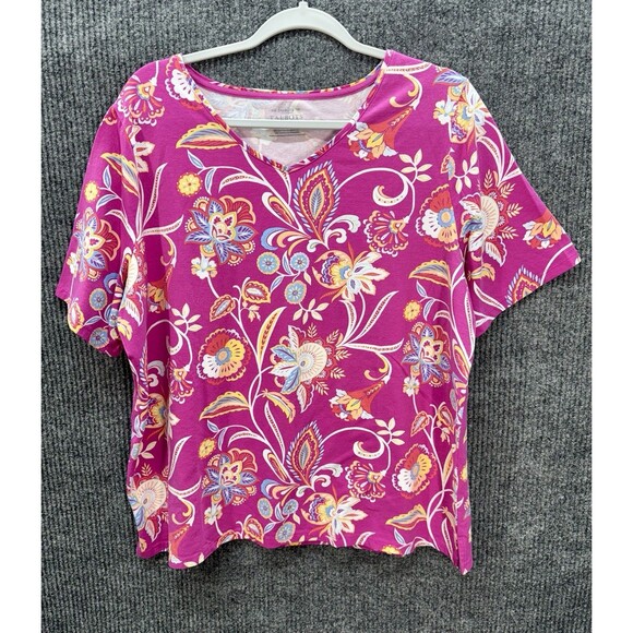 Talbots ‘The Talbots Tee’ Shirt Womens 2X Pink Paisley V-Neck Short Sleeve Top - Picture 2 of 7